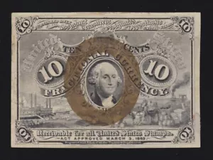US 10c Fractional Currency 2nd Issue w/ 18-63 & S Surcharge FR 1246 Ch AU (-004) - Picture 1 of 2