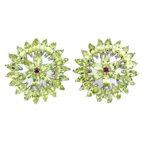 925 Sterling Silver Earrings Marquise Peridot Rhodolite Garnet Gemstone Jewelry - Picture 1 of 10