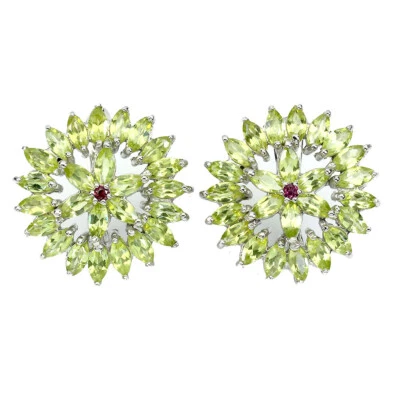 925 Sterling Silver Earrings Marquise Peridot Rhodolite Garnet Gemstone Jewelry - Image 1 of 4