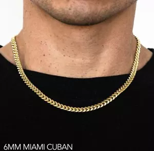 10k Yellow Gold 6.0mm Miami Cuban Chain Necklace Size 16"-30" Hollow - Picture 1 of 4