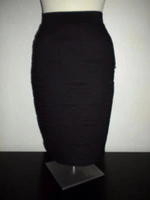 NY COLLECTION MS SIZE MEDIUM TRUE BLACK ALL OVER PLEATED STRETCH PULL ON SKIRT - Image 1 of 4