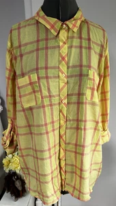 Basic Editions woman size 2X multicolor plaid long sleeve cotton career blouse - Picture 1 of 4