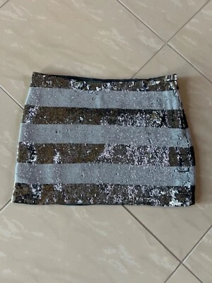 #2349 Haute Hippie SZ XS Metallic Silver Sequins Paillette Mini Skirt Women’s - Image 1 of 4