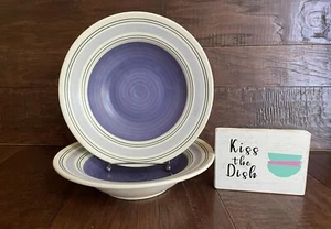 2 PFALTZGRAFF 9" RIO PASTA BOWLS MATTE BLUE BLACK IVORY STRIPES RINGS EUC - Picture 1 of 9