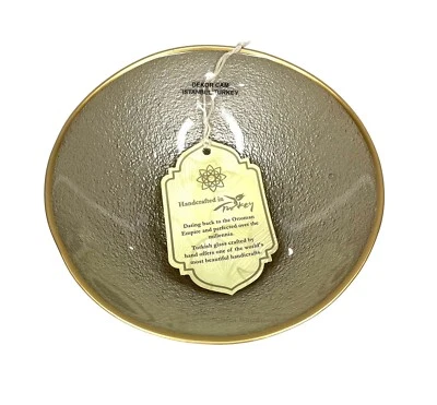 Turkish Glass 7 Bowls Set Gold Textured Gold Rim 6.2" Diameter 2.4" Deep NWT - Image 1 of 4