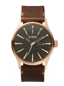 Nixon Sentry Leather Watch Rose Gold Gunmetal Brown 42mm Men’s New No Box - Picture 1 of 11