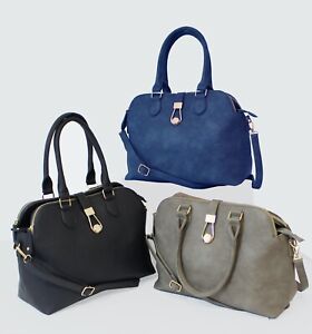 Women's Double Zip Crossbody Faux Leather Top Handle Designer Fashion Handbag