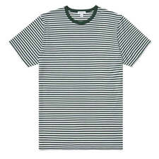 Sunspel Classic Crew Neck English Stripe T-Shirt Deep Green / White