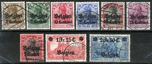 Belgium Sc N1-N9 Multicolor 3c-2fr50c CDS Cancel Occupation Set - Picture 1 of 1
