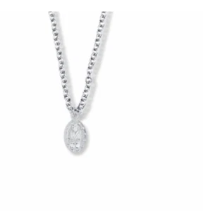 SILVER PLATED AND ENAMELED FIRST COMMUNION MIRACULOUS MEDAL NECKLACE AND CHAIN - Picture 1 of 1