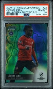 2020 Topps Stadium Club Chrome Jeremy Doku AQUA GREEN ELECTRIC REFRACTOR /150 RC