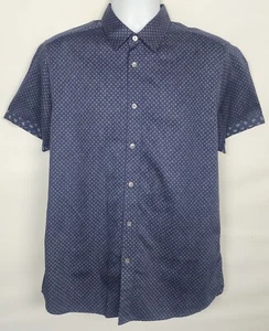 Ted Baker Shirt Mens 4 Large Blue Geometric Short Sleeve Button Up Designer - Picture 1 of 10
