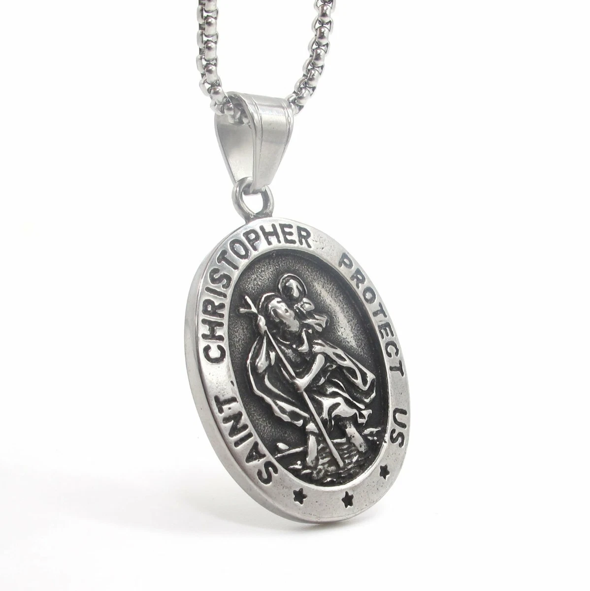 Jiahanzb Collar De San Cristóbal Para Hombres De Plata De Ley 925 Con Medalla De Cristóbal Religiosa Para Mujeres, Plata Esterlina