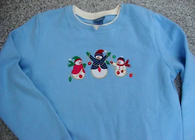 Navidad Invierno Elementos Clásicos L Sudadera Azul Bordado Lentejuelas Muñecos de Nieve Foto 1 de 4