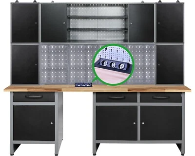 Ondis24 Werkstatteinrichtung 240cm Komplett Werkstattset Werkbank aus Metall LED