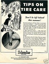 1954 Scovill Manufacturing Schrader Bike Caps & Cores Print Ad Tips On Care