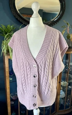 Oliver Bonas Pink Waistcoat Cardigan Jumper Size XS Sleeveless Cable Knit - Image 1 of 4
