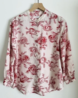 Blusa Top Equipment Mujer Floral Rosa Roja Blanca Seda Con Botones Talla S Foto 1 de 4