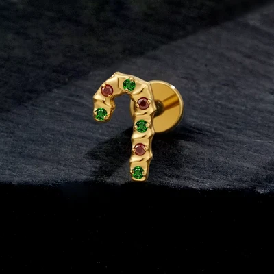 Титановая рождественская конфетная трость серьги с плоской задней поверхностью 16 г для пирсинга хряща спирали доли GL6 - Изображение 1 из 4