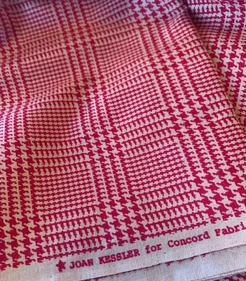 Joan Kessler Concord Deep RED Houndstooth Plaid Cotton Quilt Check FABRIC 66X44 - Image 1 of 2