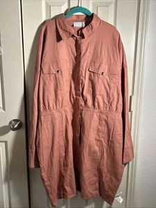Asos Design Utlity Shirt Dress Women's Size 20 Long Sleeve Button Front Pink - Picture 1 of 10