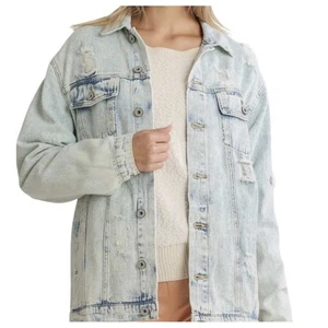 Chaqueta de Jean Umgee De Gran Tamaño Para Mujer S Envejecida Estilo Camionero Denim Algodón Boho - Imagen 1 de 9