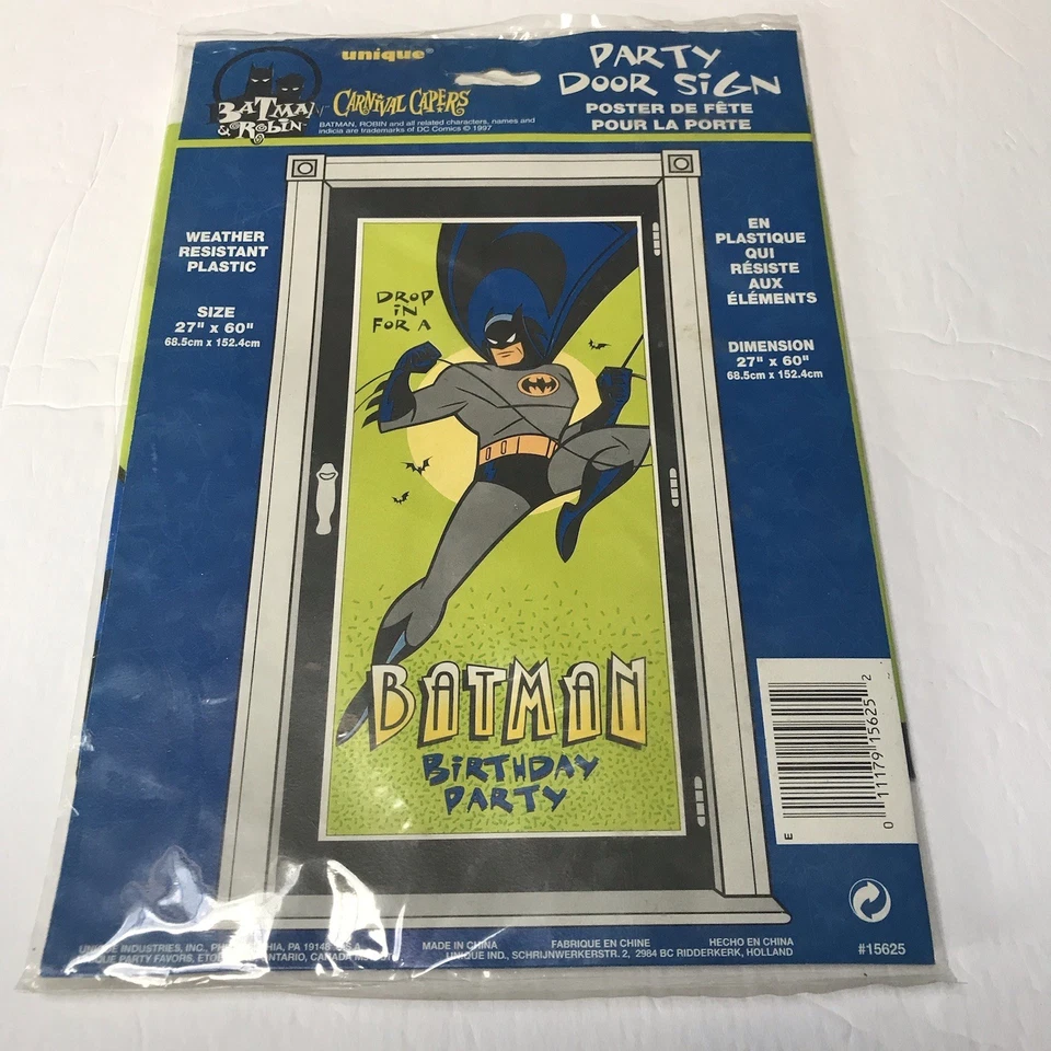 复古蝙蝠侠生日派对门牌盖 90 年代卡通新奇独特塑料 — 第 1/4 张图片