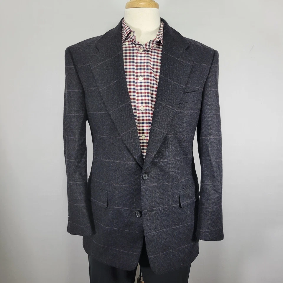 Abrigo Blazer Deportivo Evan Picone Para Hombre Tweed Dos Botones Espiga Cuadros Lana 41R Foto 1 de 4