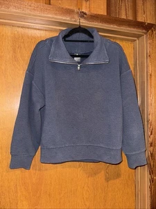 Calia Womens Elevate 1/4 Zip Pullover Top Sz M Blue Crop Textured - Picture 1 of 6