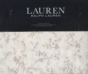 Ralph Lauren Queen Sheet Set Carolyne Vine Grey 4pc Cottage Farmhouse Chic Blue - Picture 1 of 6