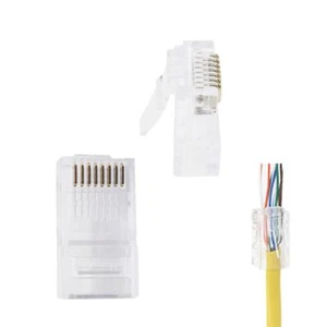 RJ45 Cat6 Pass Through Connectors Gold Plated Ethernet Modular UTP Plug Conne... - Picture 1 of 4