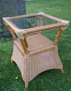 Beistelltisch, Wohntisch aus Rattan mit Glas, 50 x 50 x 61cm - Imagen 1 de 2