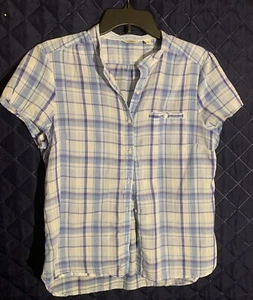 L.L. Bean womens shirt button up short sleeve blue white plaid hiking size S - Picture 1 of 9