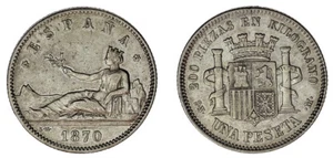 1 PESETA. Ag. PROVISIONAL GOVERNMENT - GOBIERNO PROVISIONAL. 1870. XF- / EBC-. - Imagen 1 de 1