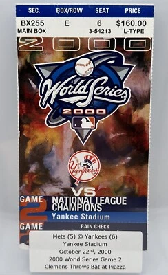 SERIE MUNDIAL 2000 JUEGO 2 TALÓN BOLETO NEW YORK YANKEES METS - CLEMENS PIAZZA BAT Foto 1 de 3