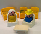 VTG Little People LOT 2 WOODEN man & woman, 3 beds, 2 chairs & small table