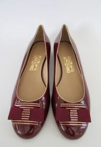 Salvatore Ferragamo Burgundy Patent Leather NINNA Ballet Flats 9.5B $675 - Picture 1 of 10