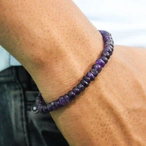 Pulsera elástica de reiki curativa de piedras preciosas de amatista natural hecha a mano joyería - Imagen 1 de 7