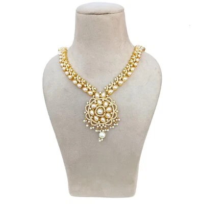 Gargantilla Kundan piedra tallada blanca étnica tradicional collar pendientes-estudones Foto 1 de 4