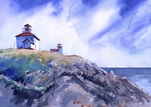 Port Bickerton Leuchtturm, Nova Scotia, Kanada. James Mann Aquarell Kunstdrucke - Bild 1 von 2