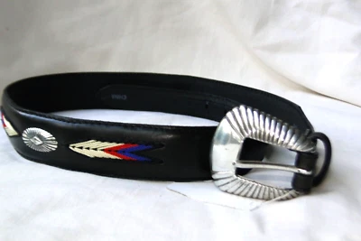 New Tony Lama Black Leather Stitches Silver Kids Belt Size 26 - Image 1 of 4