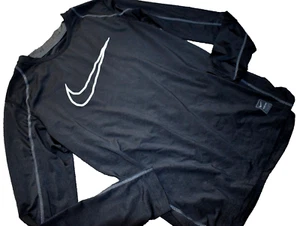 E7 Large 14/16 NIKE PRO Dri-Fit Fitted Black Long Sleeve Shirt Swoosh Logo - Picture 1 of 8