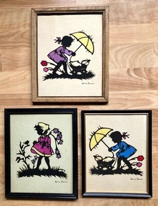 Lot of 3 Original Hand-Cut Paper Silhouettes Vtg Girls Play, Signed Heinz Preuss - Picture 1 of 4