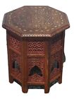 Antique Anglo Indian Hoshiarpur Rosewood Carved Brass Inlaid Table