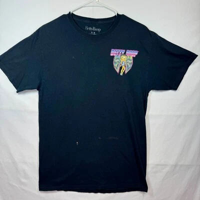 Betty Boop Graphic T-Shirt Angel Wings Cartoon Black Tee Sz Medium Paint Spots - Image 1 of 4