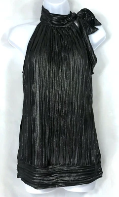 Soulmates Black Silver Crinkle texture sleeveless blouse w tie closure Women's M - Image 1 of 4