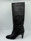 Chanel 20K Calfskin Leather Foldover Cuff Tall Knee High Boots Heels $1800