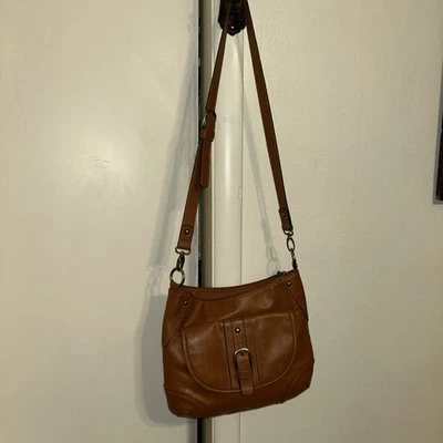 Женская коричневая сумка из натуральной кожи St. John's Bay /никелевая фурнитура через плечо - Изображение 1 из 4