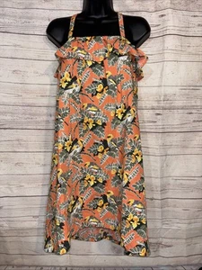 New Patagonia orange floral bird Print sleeveless sundress girl size large - Picture 1 of 5