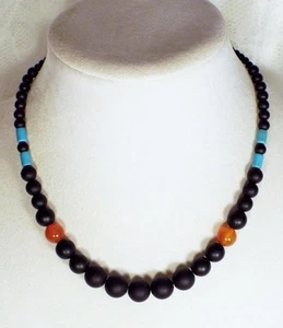 CYNTHIA LYNN "DRAMA" MATTE BLACK ONYX CARNELIAN TURQUOISE HOWLITE BEAD NECKLACE - Picture 1 of 1